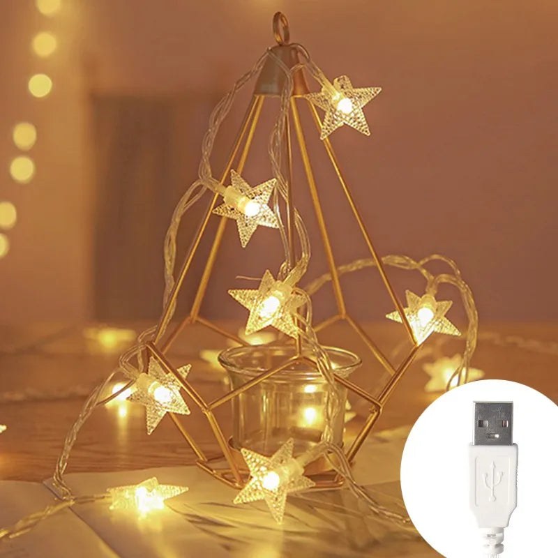 Guirnalda de luces LED para exteriores, cadena de luces con forma de estrella, luces de hadas, luces para fiestas, hogar, boda, jardín, decoración navideña
