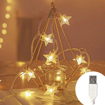 Guirnalda de luces LED para exteriores, cadena de luces con forma de estrella, luces de hadas, luces para fiestas, hogar, boda, jardín, decoración navideña