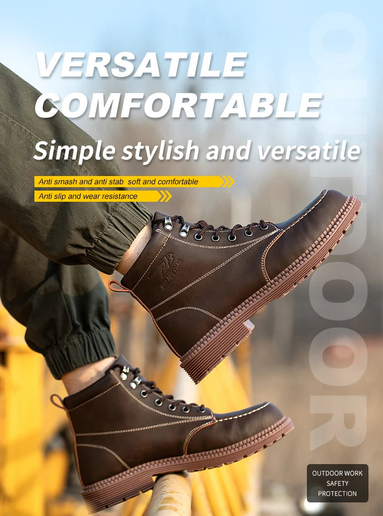 Latest 2023 Waterproof Men Leather Boots Steel Toe Cap Safety Work Shoes Anti Smashing Indestructible Construction Welding Boots