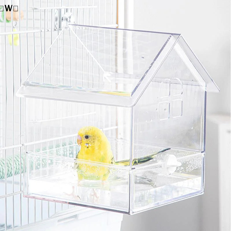〔W〕Hanging Parrot Feeder Prevent Scattering Bird Feeding Bowl Multifunction Bird Bath Parakeets Bathtub Bird Cage Accessories