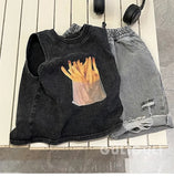 T-shirt Summer Wear Children Clothing Retro Black Cotton Handsome Boys Sleeveless Easy Vest Tide Tops 2024 Fashion Cool