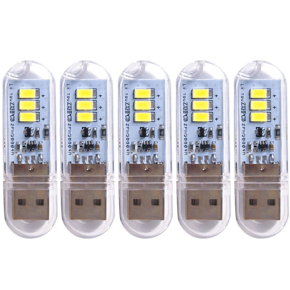 5pcs Portable USB Strip Light Mini Led Night Lights USB Plug Book Lamp Room Emergency Lighting for Power Bank Computer