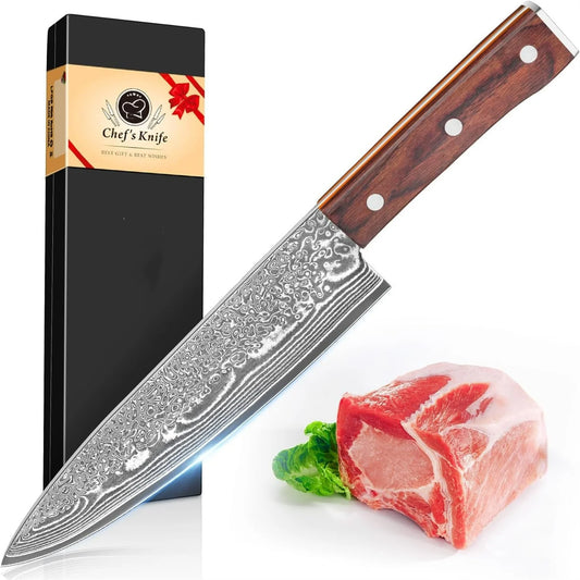 Damascus Chef's Knife Professional 67-Layer VG-10 Japanese Kitchen Knife Chef's Meat Cleaver Knives for Kitchen Wooden Handle