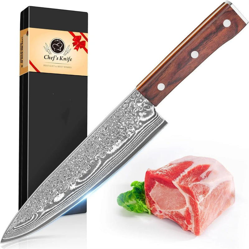 Damascus Chef's Knife Professional 67 Floors Vg-10 Japanese Kitchen Knife Chef's Meat Cleaver Knives For Kitchen  Wooden Handle