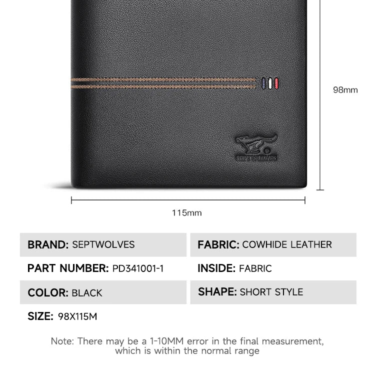 Septwolves Genuine Leather Wallets For Men Original Leather Wallet Man Cowhide Wolf Pattern With Brand Box Father Lover Gift