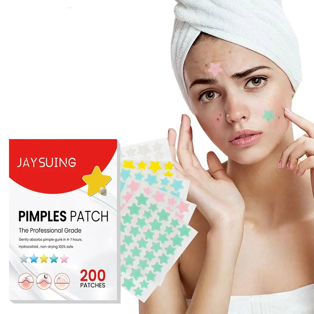 200pcs Colorful Star-Shaped Hydrocolloid Invisible Pimple Patches For Face, Cute Zit Cover Stickers Skin Care