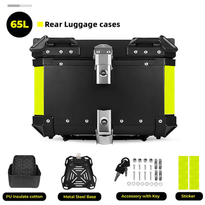 KEMIMOTO 45L/55L/65L Motorcycle Aluminum Case Tail Box Trunk with backrest Universal Top Tail Rear Luggage Tool Storage Box