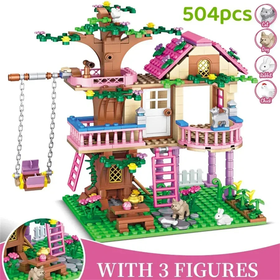 Friends City Tree House Summer Holiday Villa Castle Building Blocks Sets Garden Model DIY Toys Kids Girl Boy Child Birthday Gift