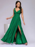 Women's 2025 Summer Solid Color Formal Dress - Sleeveless Evening Gown with Waist Accent, Elegant Floor Length Bridesmaid Dress
