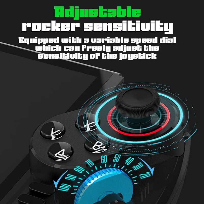 Mando Bluetooth Ipega PG-9777S para Nintendo Switch, Android, iOS, iPad y PC con luz RGB, vibración lineal y control extensible.