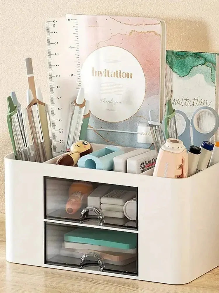 1PC Pen Organizer With 2 Drawer Multi-Functional Pencil Holder For Desk Holder Storage Box For Desk Office Supplies Vanity Table