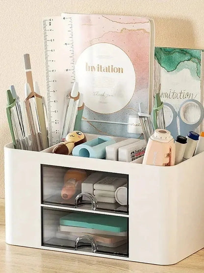 1PC Pen Organizer With 2 Drawer Multi-Functional Pencil Holder For Desk Holder Storage Box For Desk Office Supplies Vanity Table