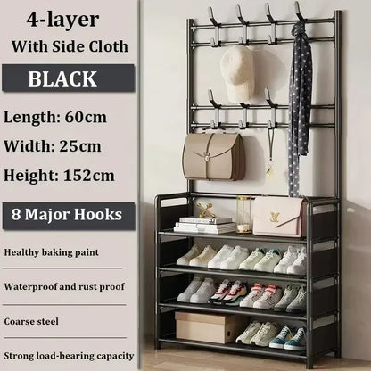 Zapatero de múltiples capas para el hogar, perchero integrado para abrigos y sombreros, puerta para zapatos, estante multifuncional simple