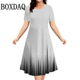 Summer Dresses 2025 Women's Plus Size Loose Casual Striped Print Short Sleeve A-Line Dress Elegant Fashion Clothing 9XL
