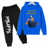 Conjunto de sudadera con capucha para niños, conjunto de sudadera y pantalones con estampado de Mbappe, ropa deportiva de 2 piezas para niños y niñas, primavera y otoño