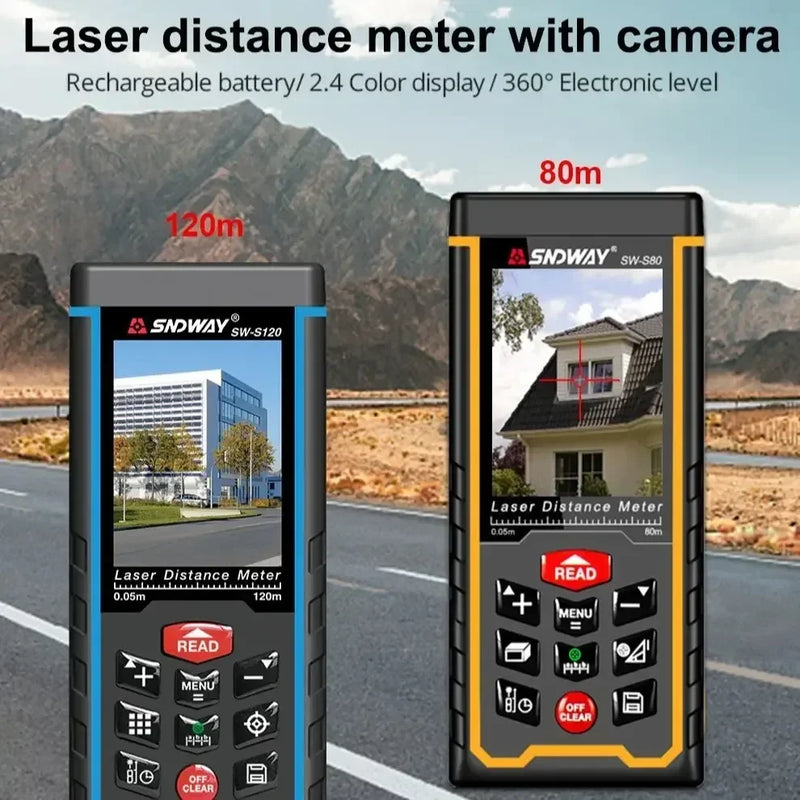 FANYUE SW-120 Display Laser Distance Meter 80M 120M Camera Digital Meter Area Volumn Digital Angle Ruler Laser Rangefinder Tape
