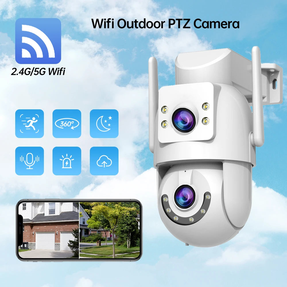 Jooan 5K 8MP Dual Lens Dual Screen IP Camera Wifi PTZ Camera Outdoor AI Auto Tracking CCTV HD Audio Video Surveillance