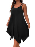 Plus Size Womens Solid Strappy Asymmetrical Hem T Shirt Midi Dress Ladies Sleeveless Casual Loose Summer Holiday Sundress XL-5XL