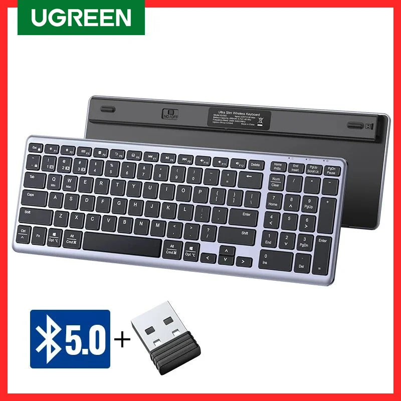 UGREEN Keyboard Wireless Bluetooth 5.0 2.4G Russian/Korean/EN 99 Keycaps For MacBook iPad PC Tablet USB C Rechargeable Keyboard
