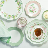 Ceramic Plate Household Bone China Dinner Plate Set Vintage Green Flower Dishes Tableware Oval Large Tray Dinnerware Sets