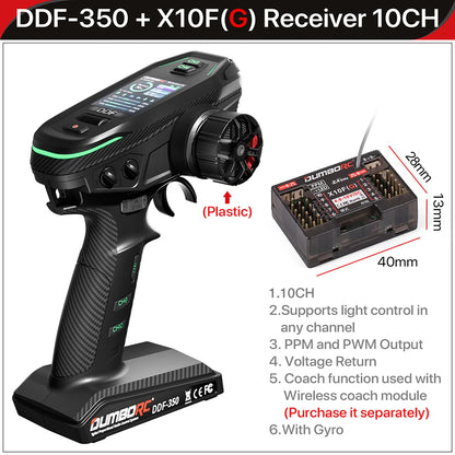 Control remoto digital DUMBORC 2.4G 10CH DDF-350, transmisor con receptor para coche, barco, tanque, sistema LCD FHSS