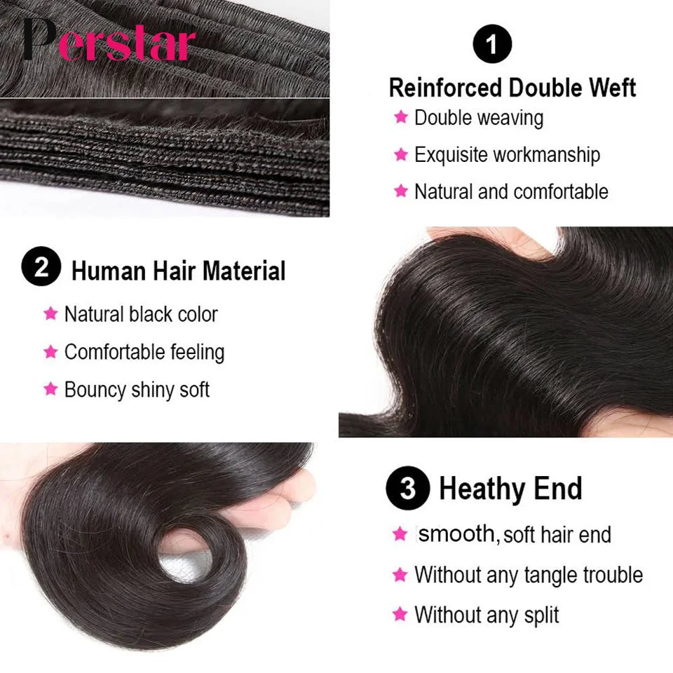 Kit mechas de cabelo humano ondulado com closure - body wave
