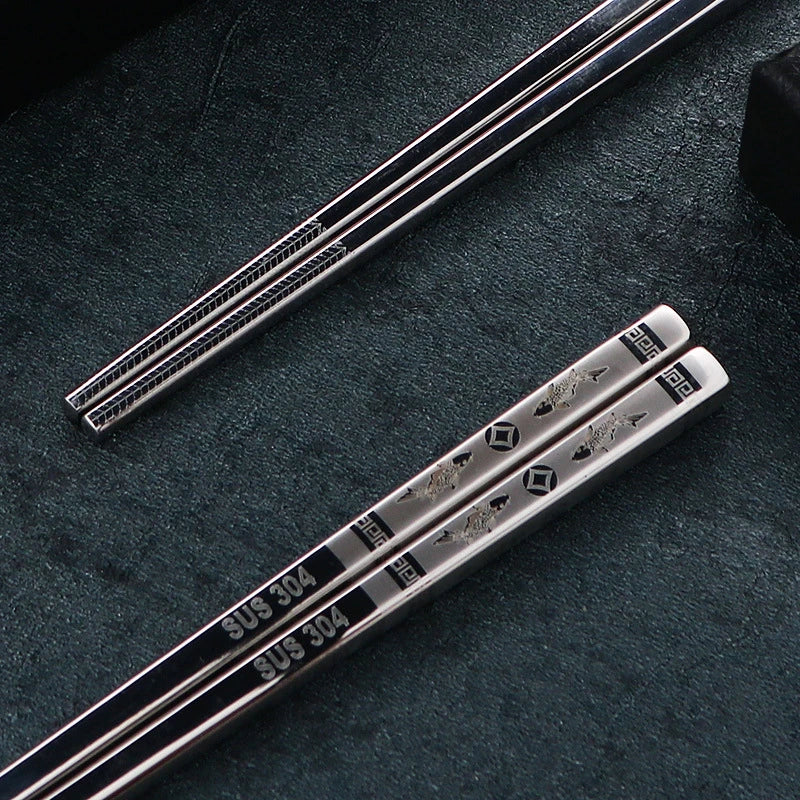 23cm Exquisite Dragon Pattern Chopsticks 304 Stainless Steel Non-slip Chinese Chopstick Food Sushi Sticks Home Kitchen Tableware