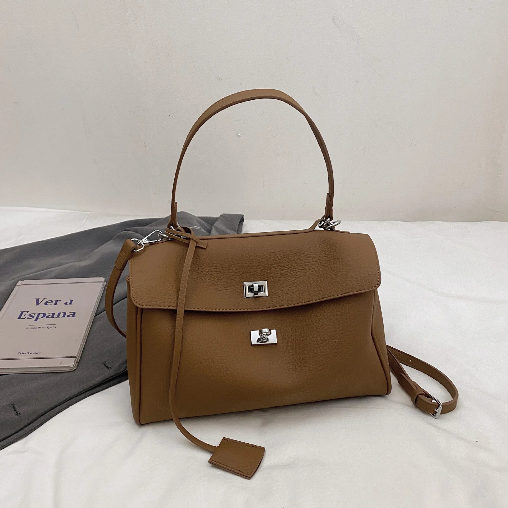 Casual Large Capacity Lychee Pattern Single Shoulder Slant Cross Bag Versatile Underarm Bag Simple Stylish Tote Bag