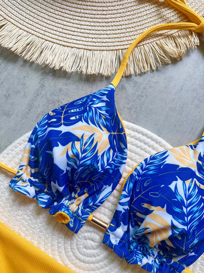 Leaves Printed Halter High Leg Cut Bikini Women Swimwear Female Swimsuit Two-pieces Bikini set Bather Bathing Suit Swim