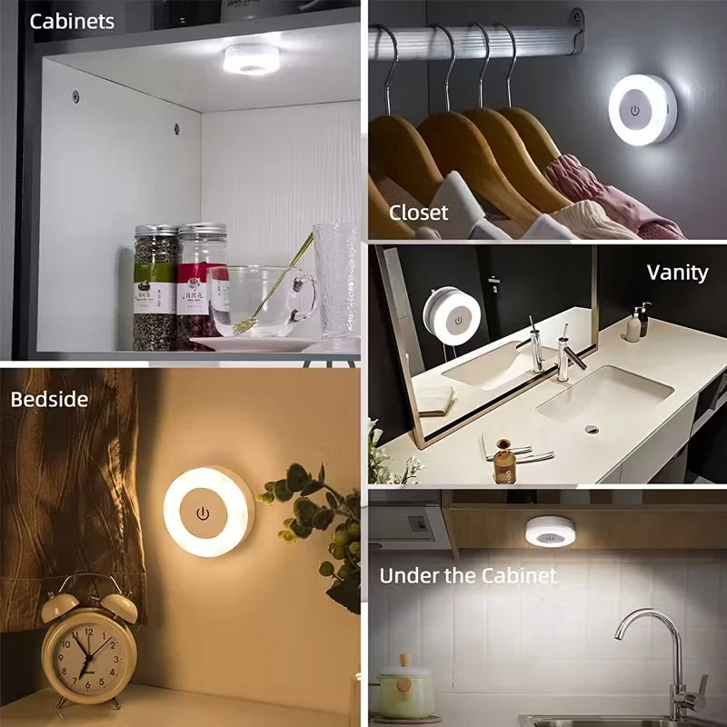 Luz Noturna LED com Sensor de Toque e Economia de Energia – Recarregável via USB, Magnética e Portátil – Ideal para Quartos e Corredores
