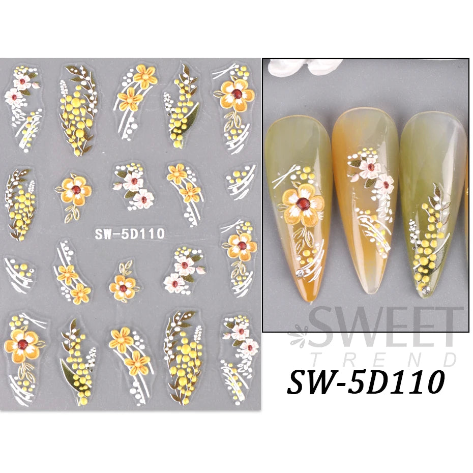 5D Red Christmas Nail Stickers Glitter Embossed Snowflake Gloves Feather Bulb Bells Winter Xmas DIY Engraved Manicure Decoration