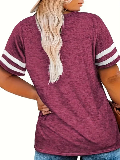 Feminino plus size 1xl-8xl casual com decote em v manga curta cor sólida solta camiseta esportes ao ar livre topo roupas femininas