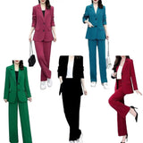 Breathable Two-Piece Set Elegant Women's Business Suit Set with Lapel Button Closure Cardigan Wide Leg Trousers Formal for Plus