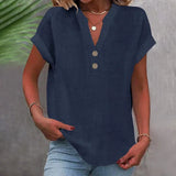 Women's V-neck Shirt, Linen Cotton, Breathable, Monochrome, Basic and Versatile, Casual and Comfortable, Office Tops Summer 2022 