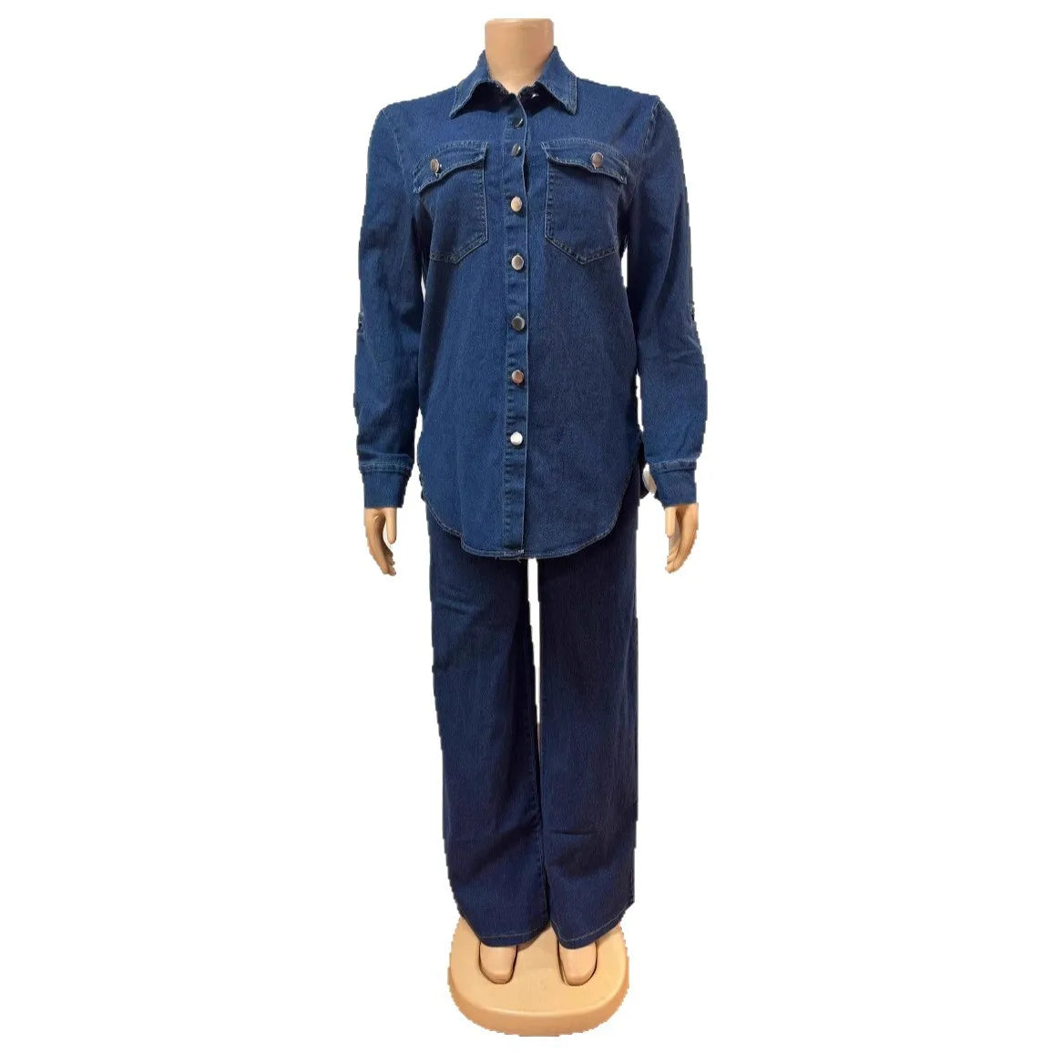 Jeans 2 Piece Sets Women Denim Shirt Coat Straight Pants Suit Streetwear Spring 2026 Washed Top Overshirt Trousers Outfits