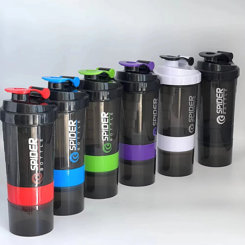 3 Layers Protein Shaker Bottles with Mix Ball Leak Proof Water Bottle for Protein Mixes with Powder Storage and Pill Organizer