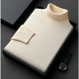 Suéter de cuello alto de punto de alta calidad para hombre, antibolitas, ajustado, de manga larga, color liso, tendencia