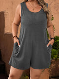 Plus Size Solid Vest Romper Round Neck Jumpsuit With Pockets Elegant Casual Summer Beach Holidays Black Short Jumpsuit For Women