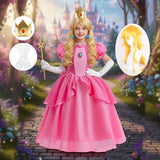 Peach Cosplay Costume for Girls Fancy Princess Cosplay Pink Dress Carnival Birthday Party Kids Movies Ball Gowns Clothes