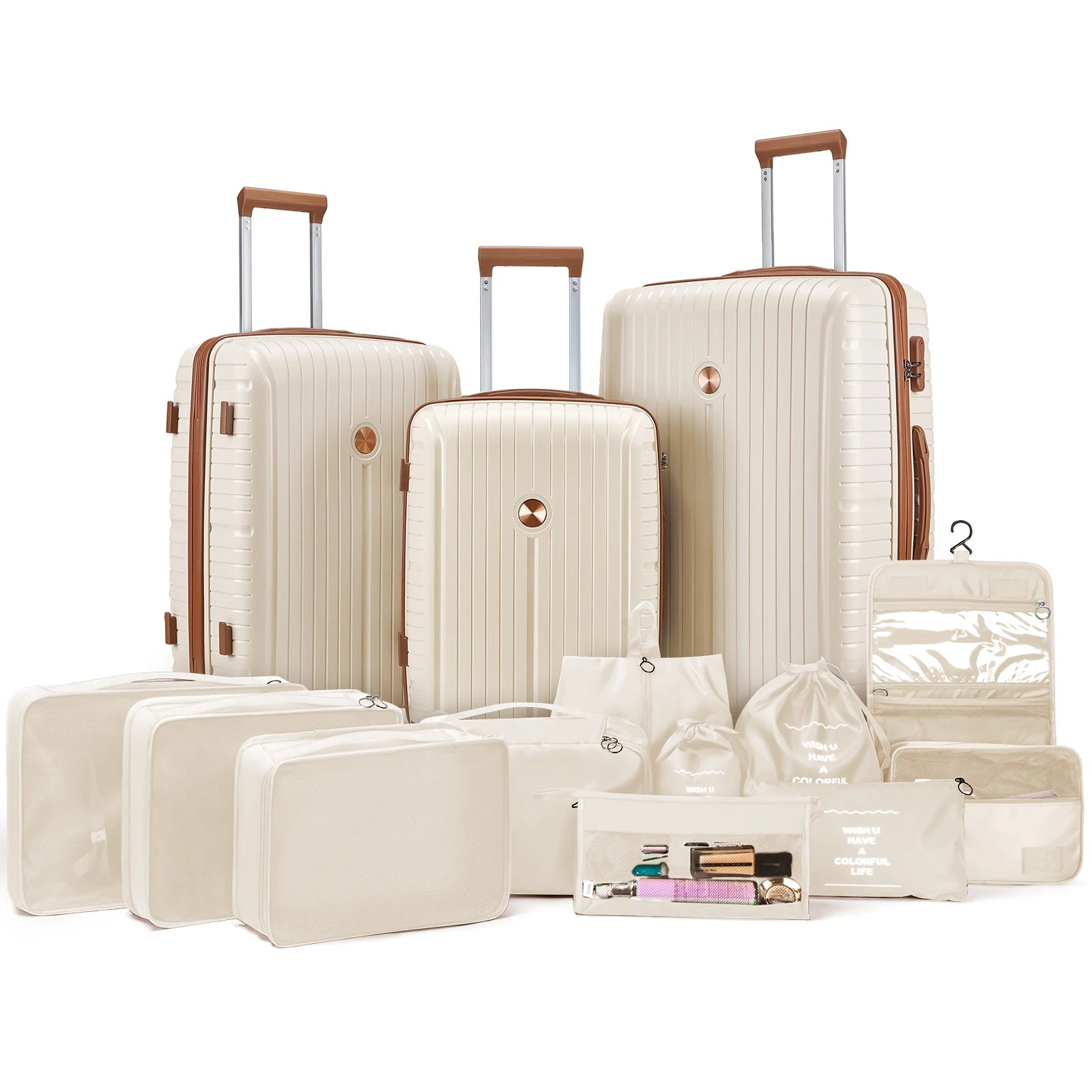 PP Hard Shell Lightweight Durable Luggage Sets, Travel Suitcase with Duffel Bag and Toiletry Bag, TSA Lock, Spinner Wheels