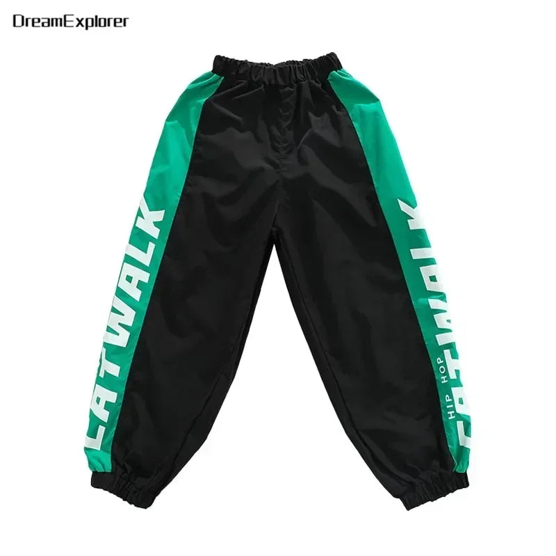 Hip Hop Girls Contrast Bomber Jacket Sport Pants Boys Street Dance Coat Streetwear Kids Jazz Clothes Set Children School Uniform