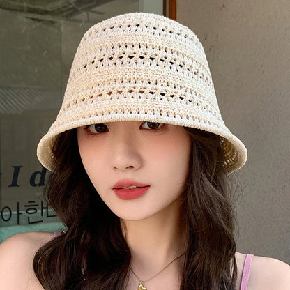 Summer Bucket Hat Fisherman Hat Women Hollow Out Sun Hat Outdoor Casual Versatile Panama Hats Crochet Foldable Caps Beach Cap