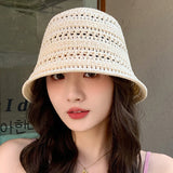 Summer Bucket Hat Fisherman Hat Women Hollow Out Sun Hat Outdoor Casual Versatile Panama Hats Crochet Foldable Caps Beach Cap