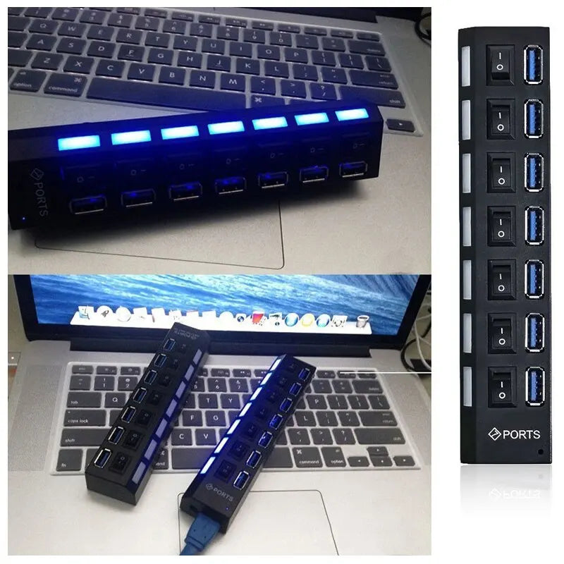 Concentrador de extensión de conmutador Concentrador USB 2.0 de 7 puertos Concentrador de extensión USB para computadora Un divisor USB 2.0 de Drag Seven para PC Portátil de escritorio