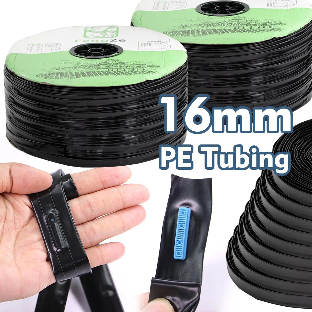 50/100m fita de gotejamento 16mm espaçamento de tubulação pe 10-40cm para jardim estufa rega fazenda irrigação agrícola imersão mangueira gotejador