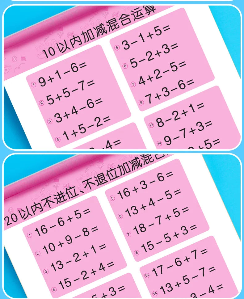 64 Pages/Book Children's Addition and Subtraction Learning Mathematics Workbook Handwritten Arithmetic  Exercise Books Notebooks