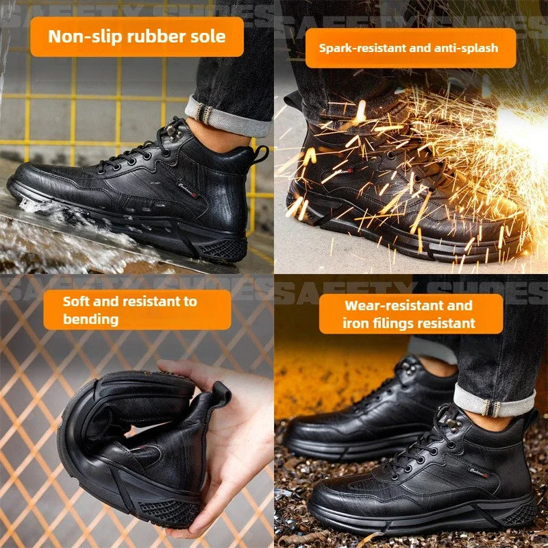 waterproof safety sneaker for men winter anti-slip boots man construction indestructible black work boots steel nose work shoes