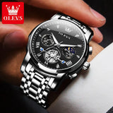OLEVS 2856 New Men's Watches Luxury Classic Flywheel Design Waterproof Chronograph Moon Phase 24 Hour Quartz Wrist Watch for Men