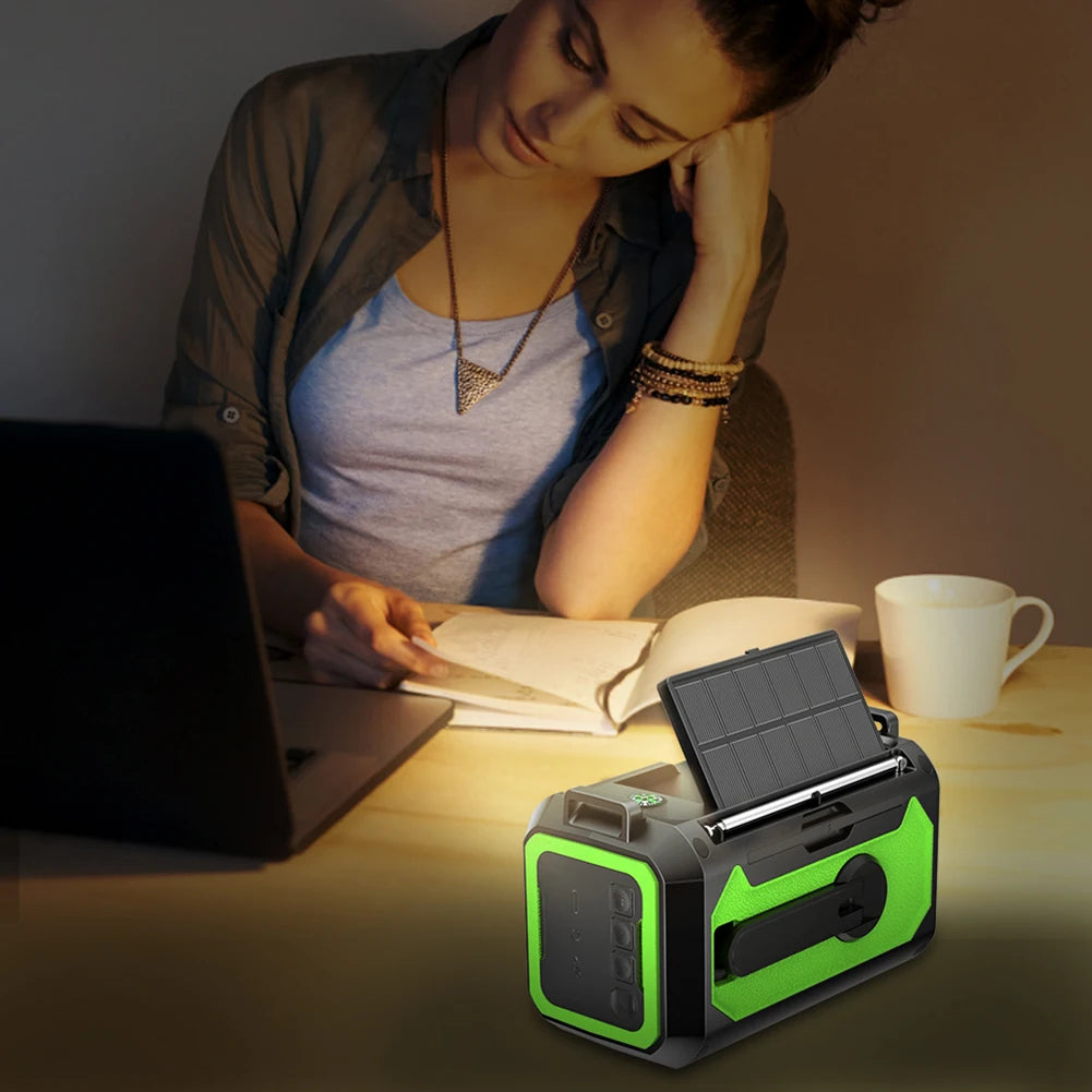 Radio multifunción solar de 12000 mAh con manivela, radio meteorológica de emergencia, lámpara de lectura, banco de energía, alarma SOS para acampar, senderismo, tiendas de campaña