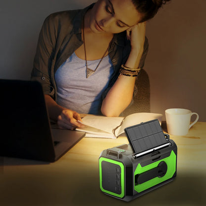 Radio multifunción solar de 12000 mAh con manivela, radio meteorológica de emergencia, lámpara de lectura, banco de energía, alarma SOS para acampar, senderismo, tiendas de campaña